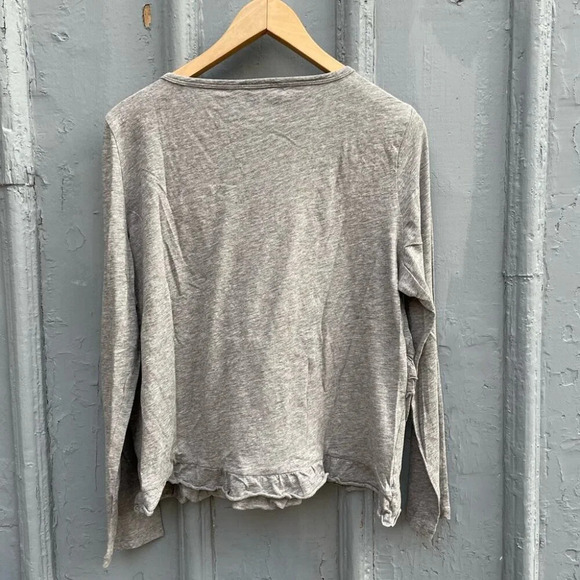 J. Crew Grey Ruffle Front Long Sleeve Shirt, Large - Picture 2 of 10